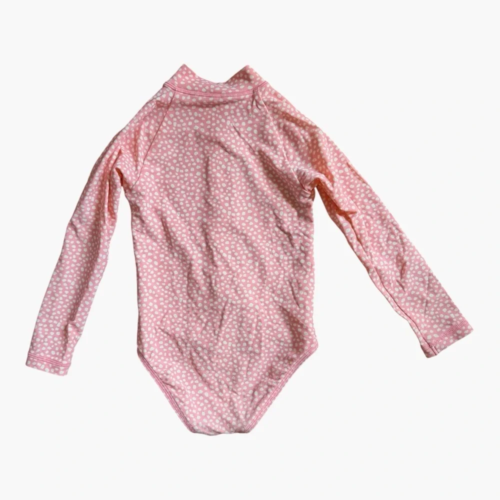 Crewcuts Girls Rash Guard One Piece Swimsuit Pink Polka Dot 3 UPF 50+